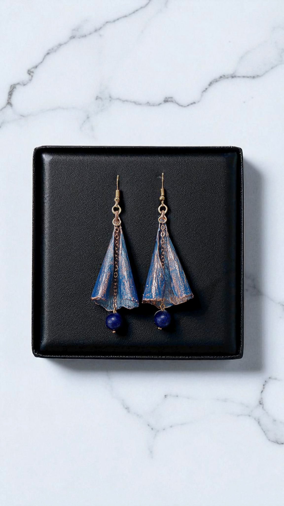 Copper Earrings “Indigo Leaf”