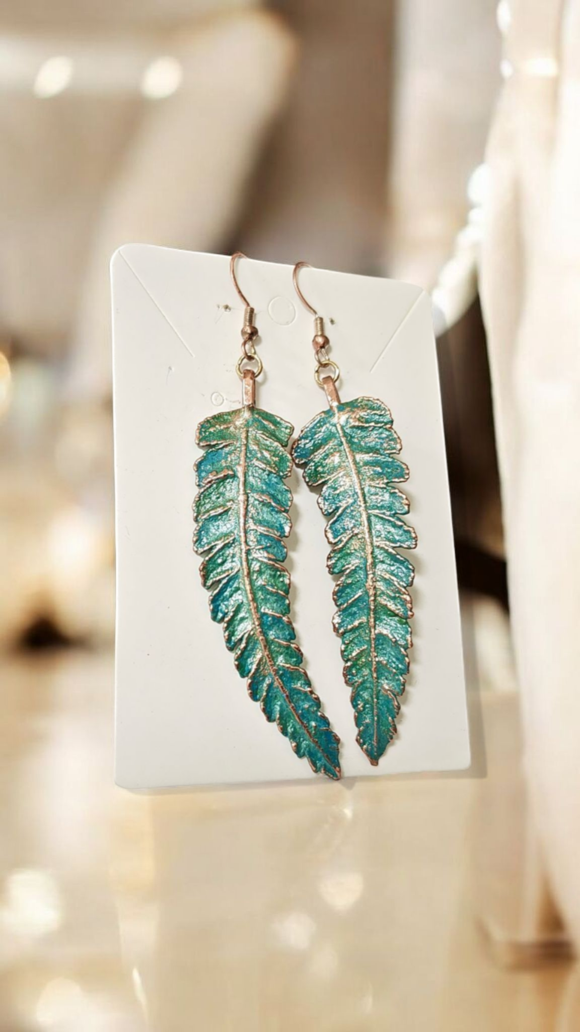 131 Fern Leaf Earrings — Turquoise Patina
