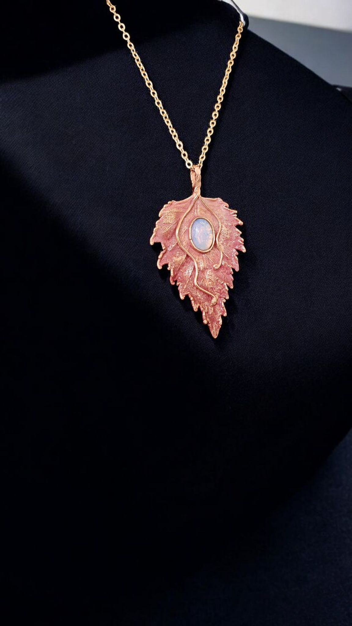 Coral Birch Leaf — Copper Pendant