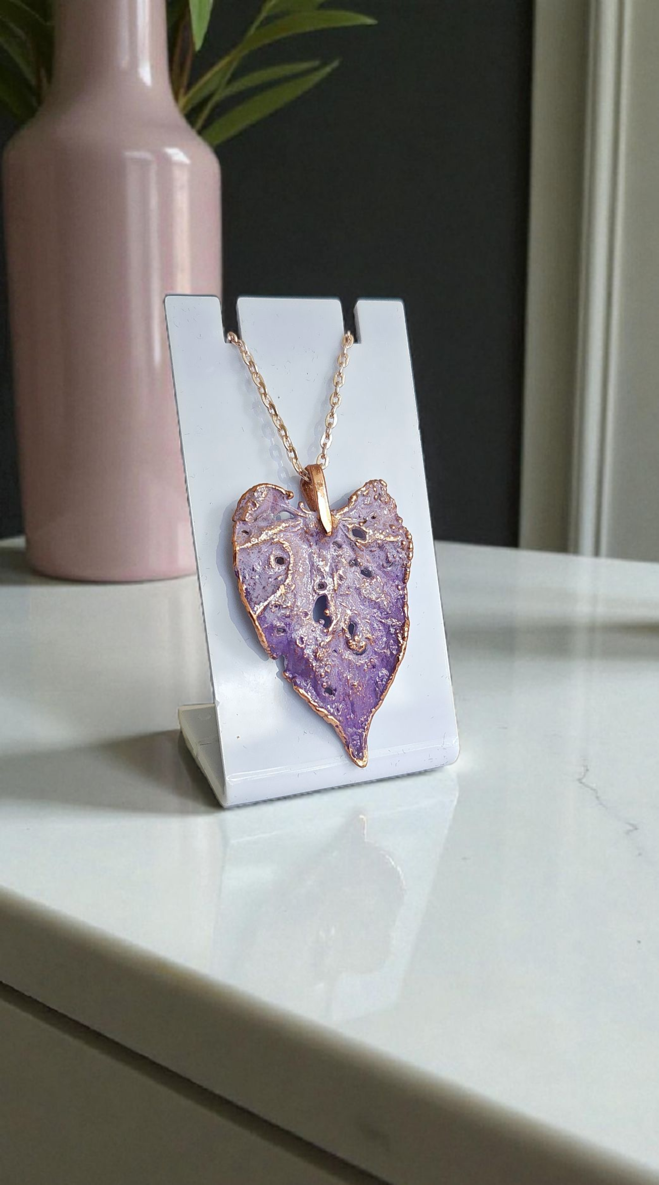 84 Lavender Leaf with Natural Perforation Copper Pendant