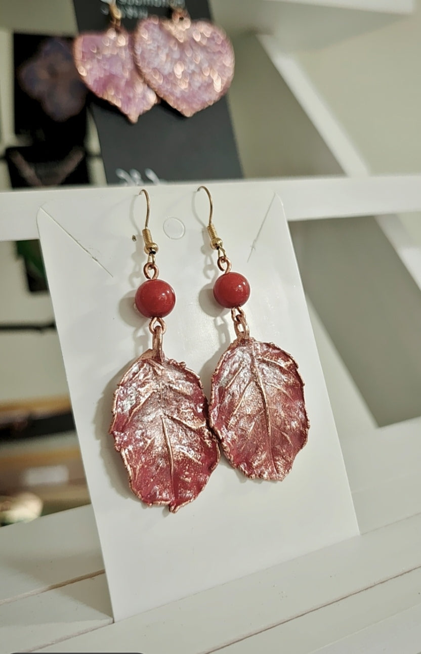 40 Copper Earrings — Coral Rose Leaves