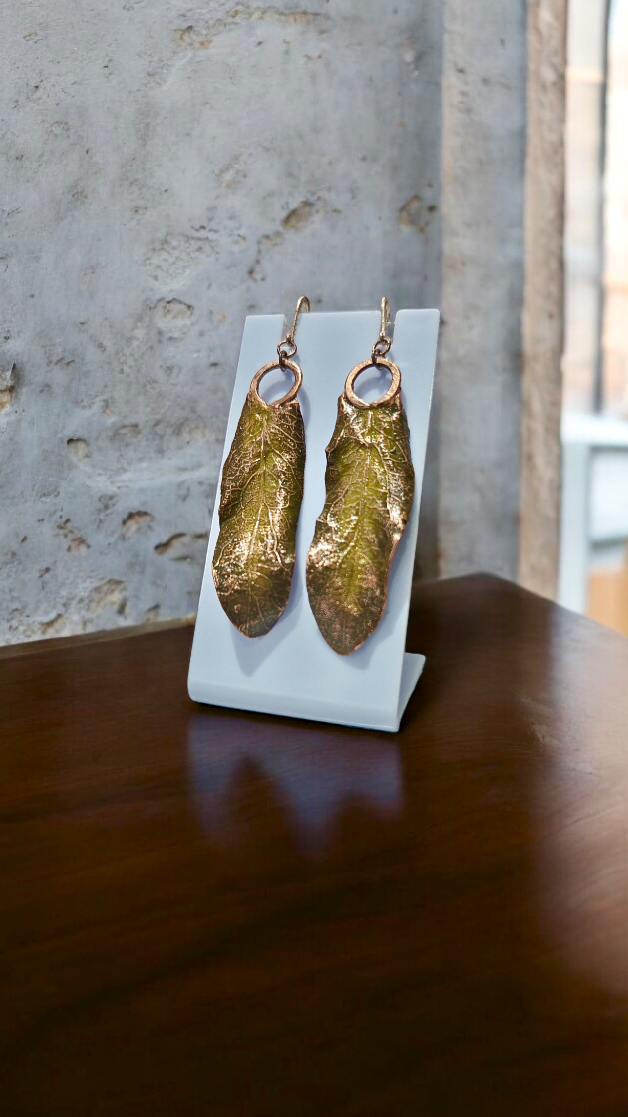 45 Copper Linden Bract Earrings. Olive