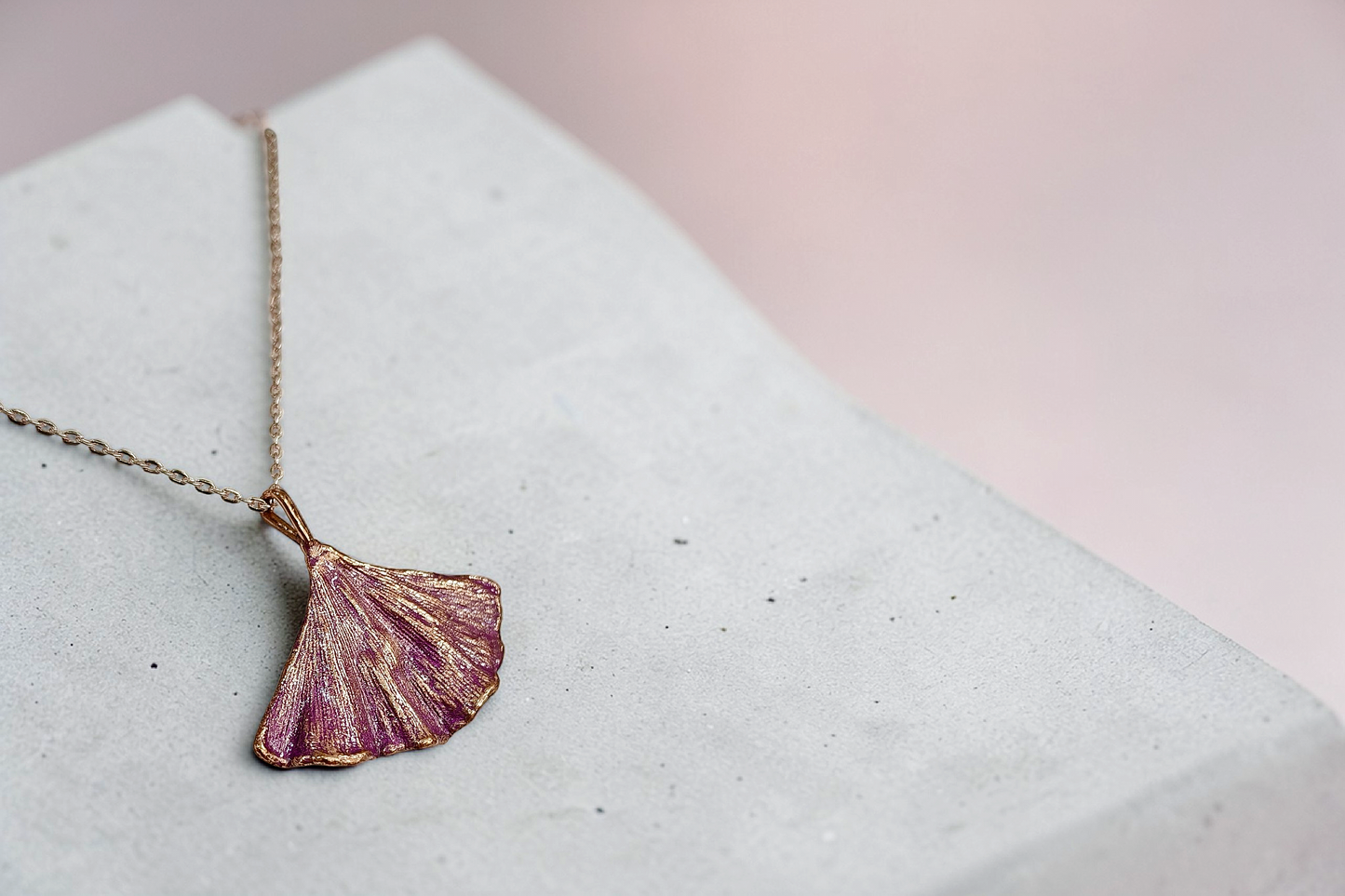 73 Copper Ginkgo. Purple Patina Pendant