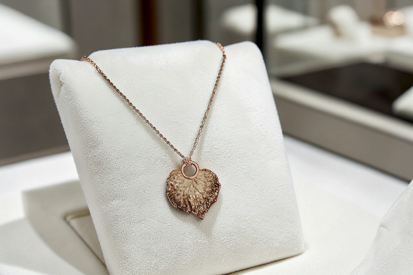75 Linden Leaf. Beige Patina Copper Pendant