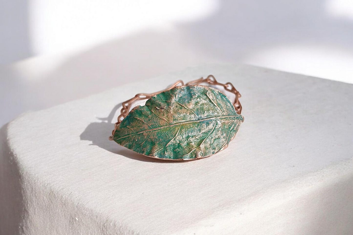 96 Rose Leaf Bracelet in Light Green Patina Sweet Copper