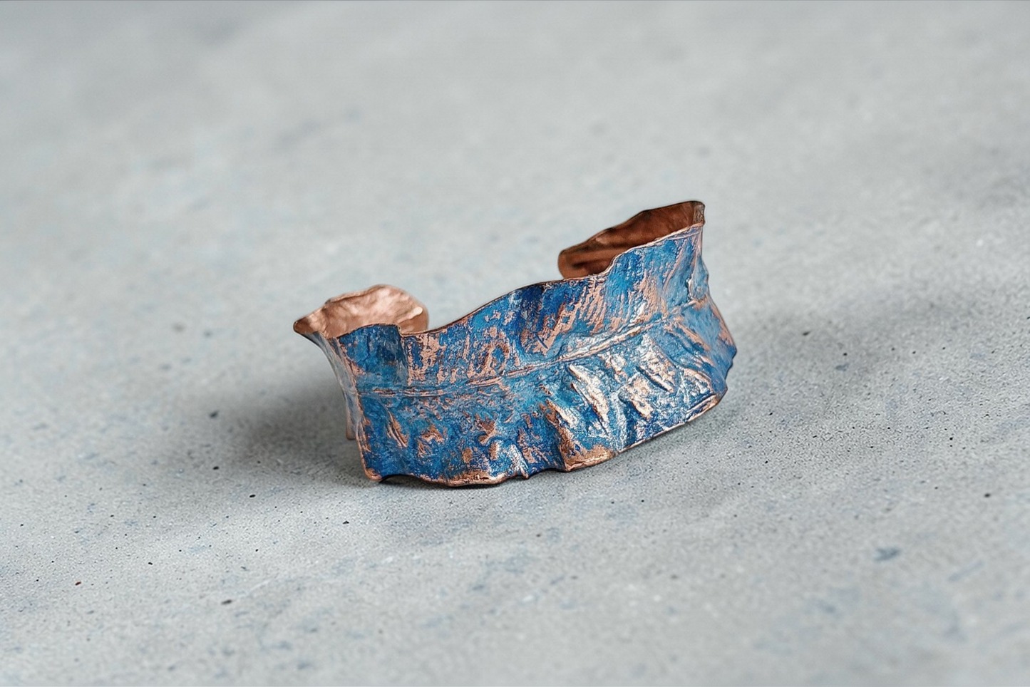 95 Fern Leaf Bracelet in Blue Patina Sweet Copper