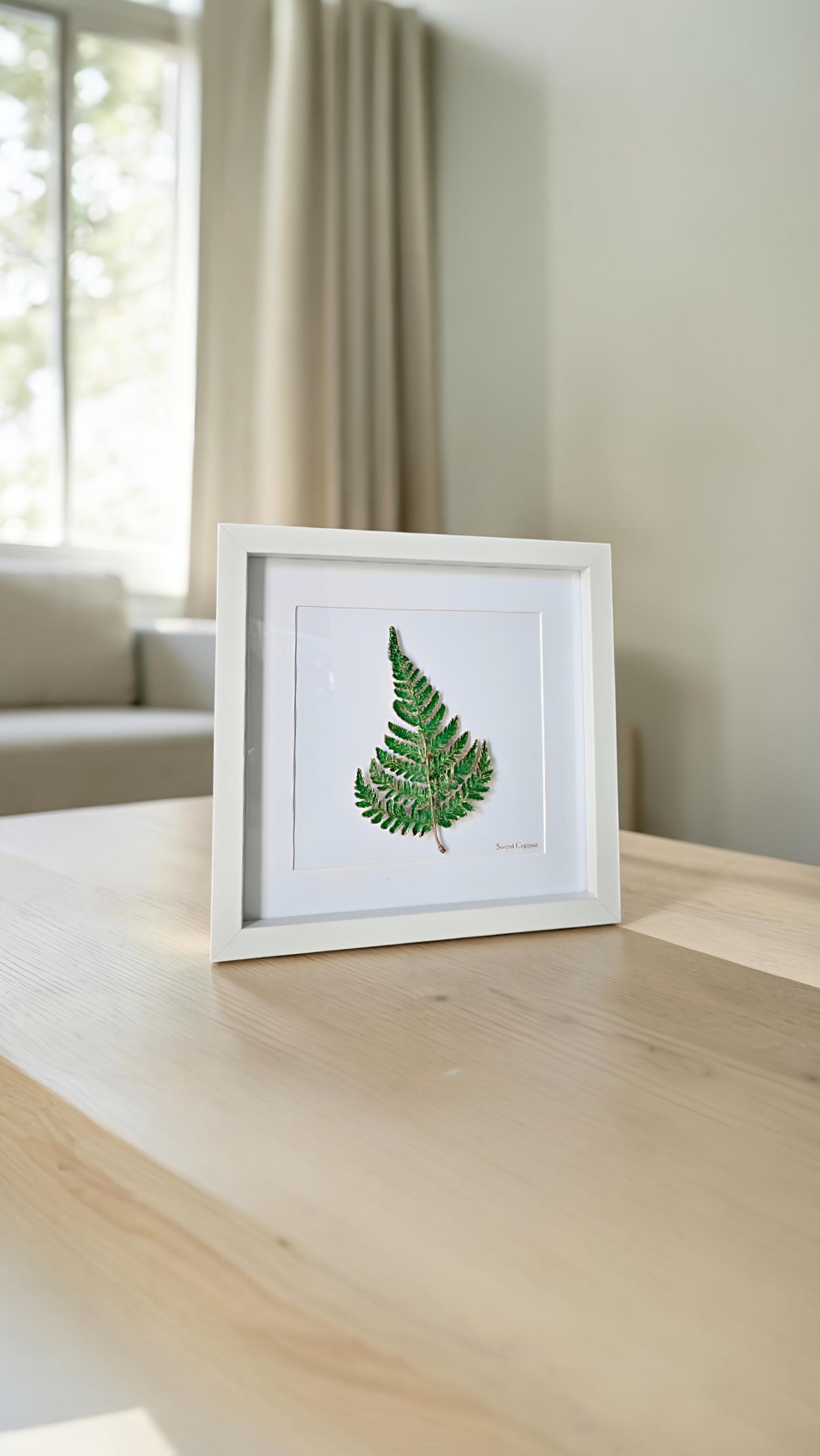 8. PIGS BACK. Emerald Radiance – Framed Copper Fern Interior Art