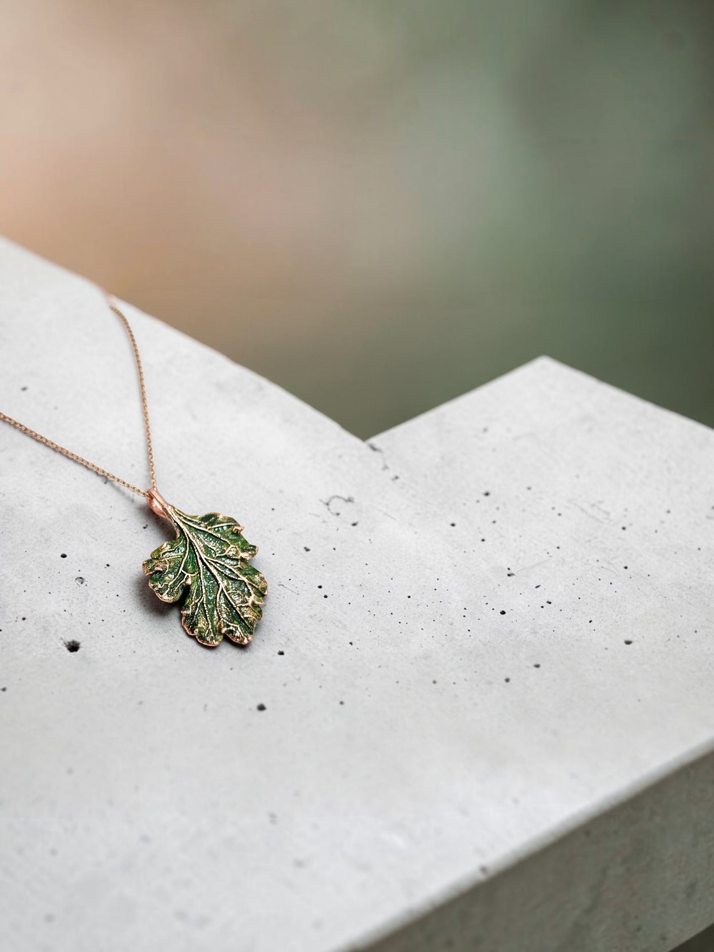 2/5 Moss Green Woodland Leaf – Copper Pendant