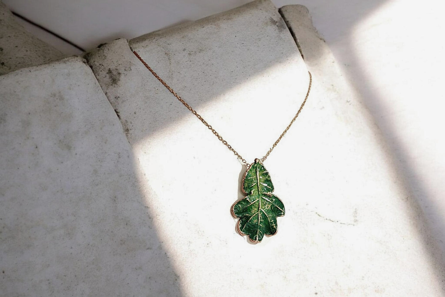 126 Oak Leaf Pendant — Green Patina