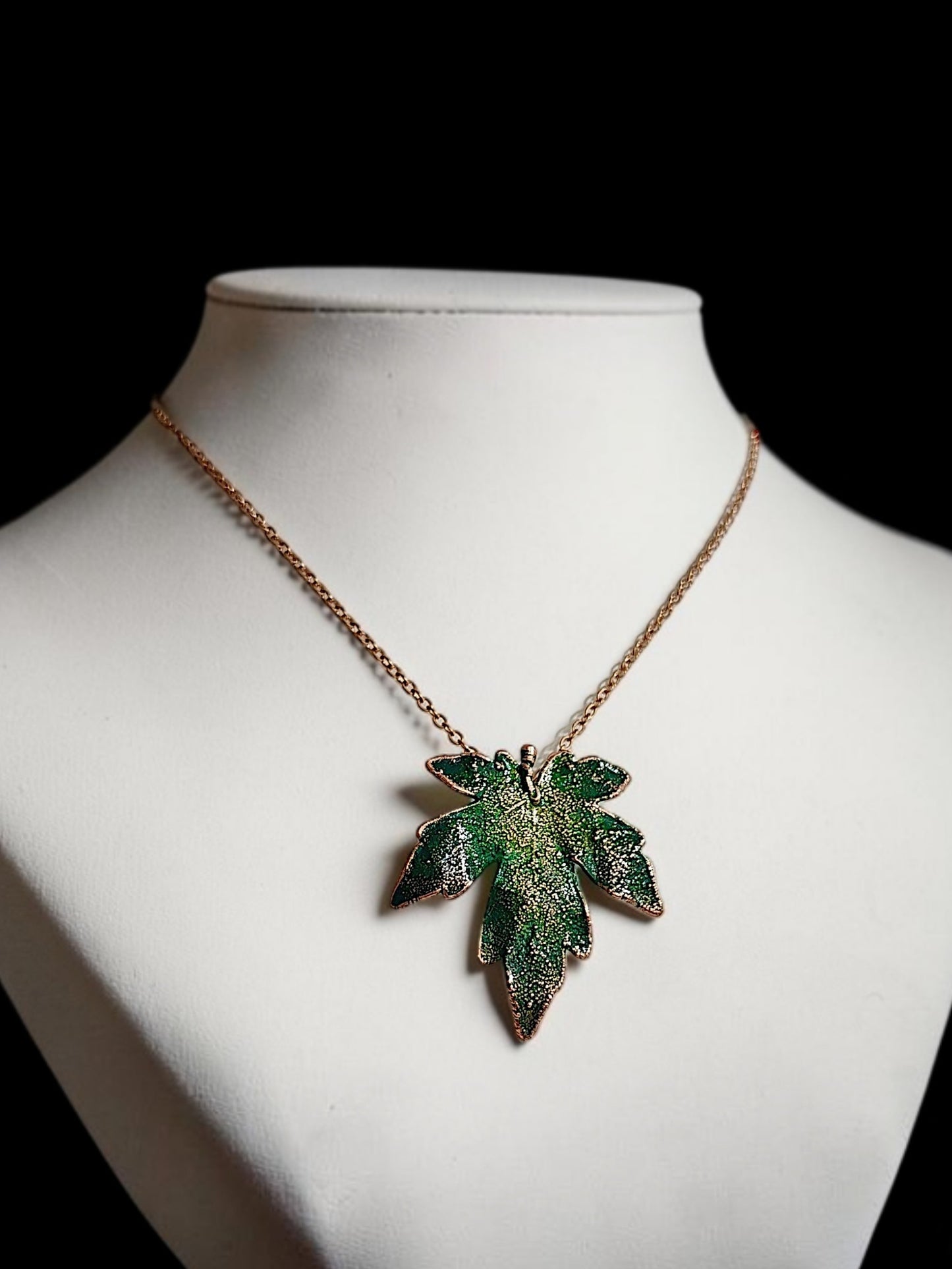 124 Maple Leaf Pendant – Deep Green Patina