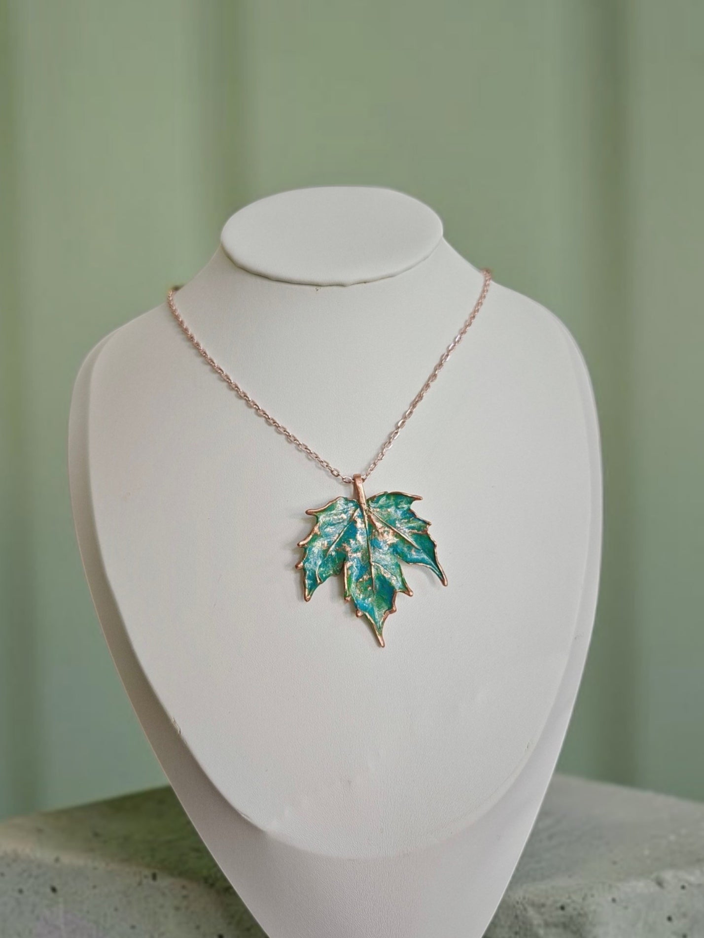 132 Maple Leaf Pendant — Turquoise Patina