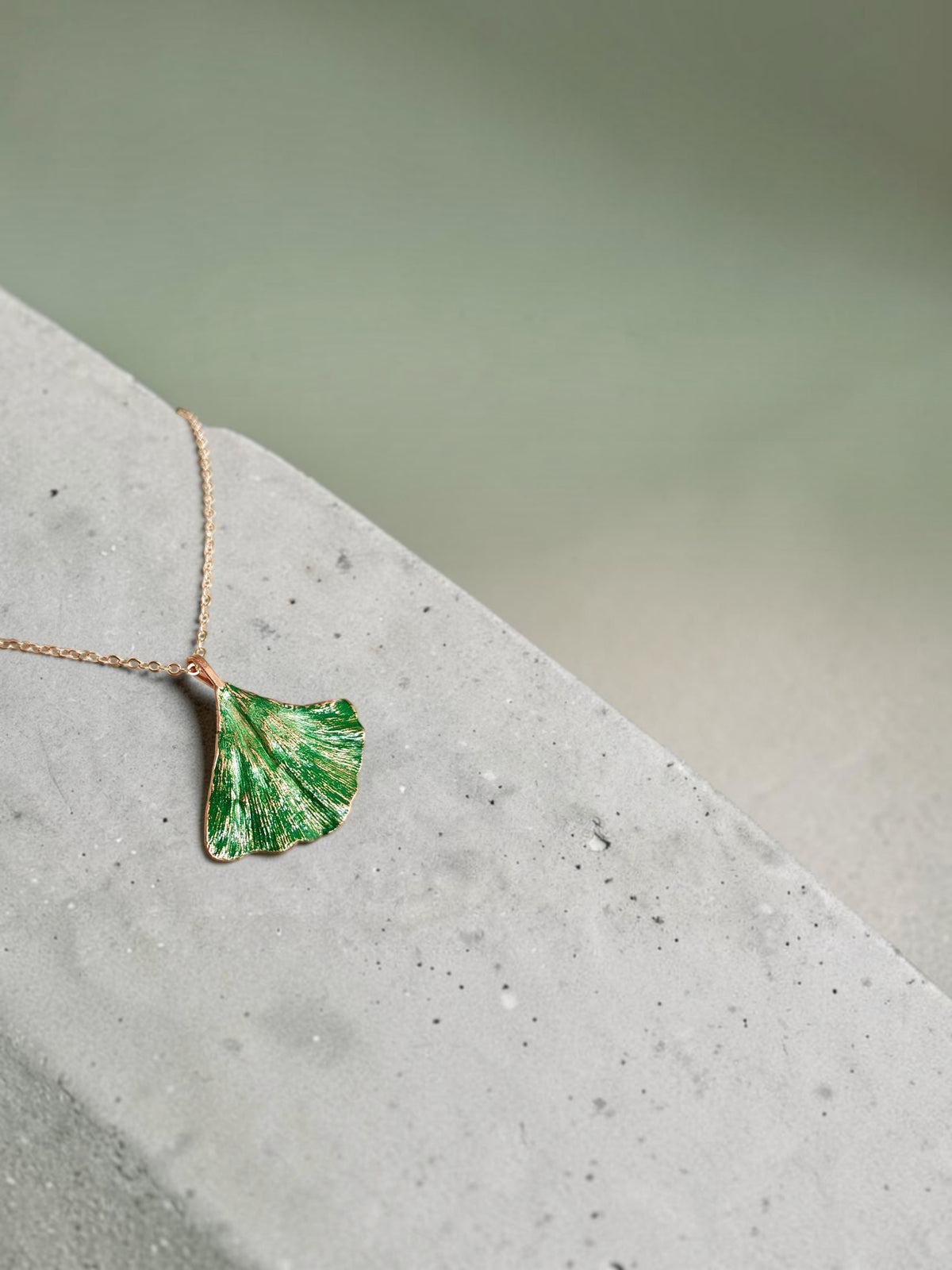 152. Ginkgo Biloba Leaf Pendant — Green Patina