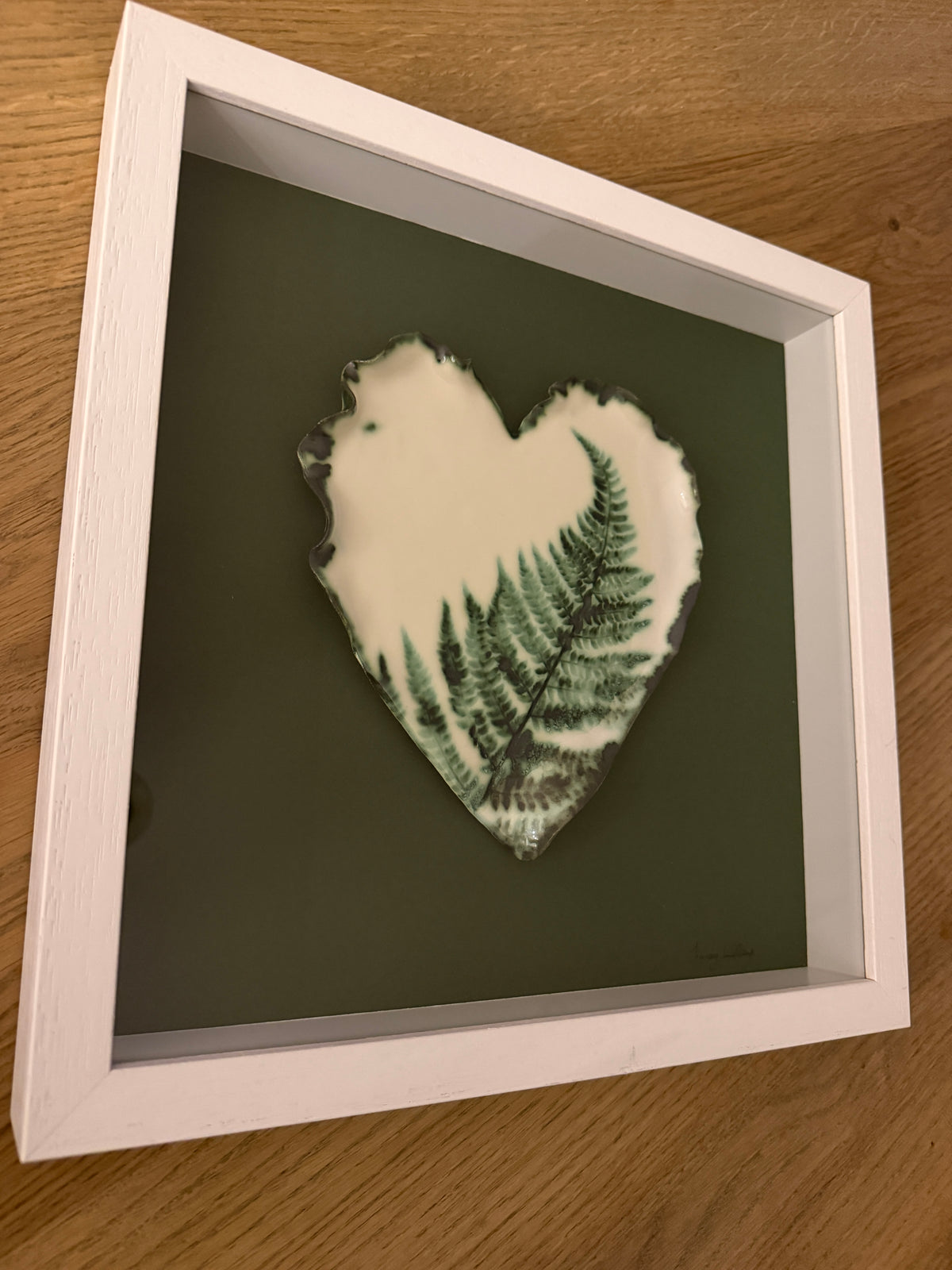 porcelain paper clay fern heart large green