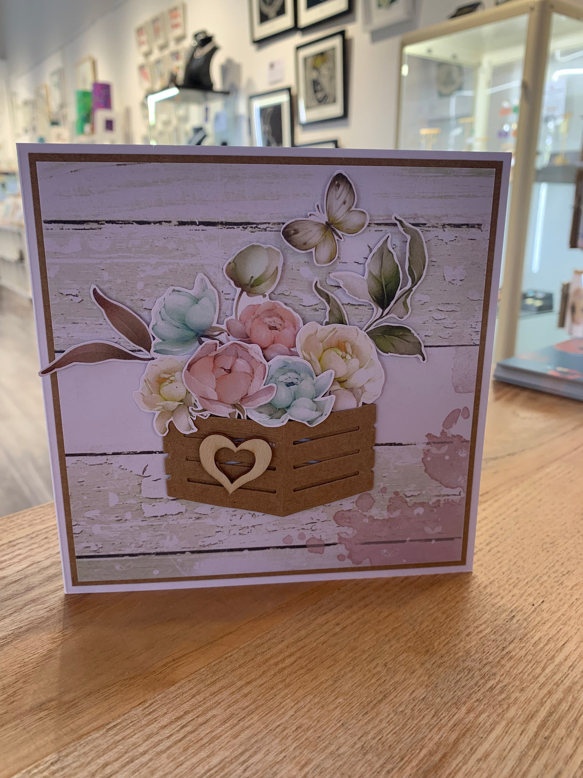 Crate butterfly and heart card