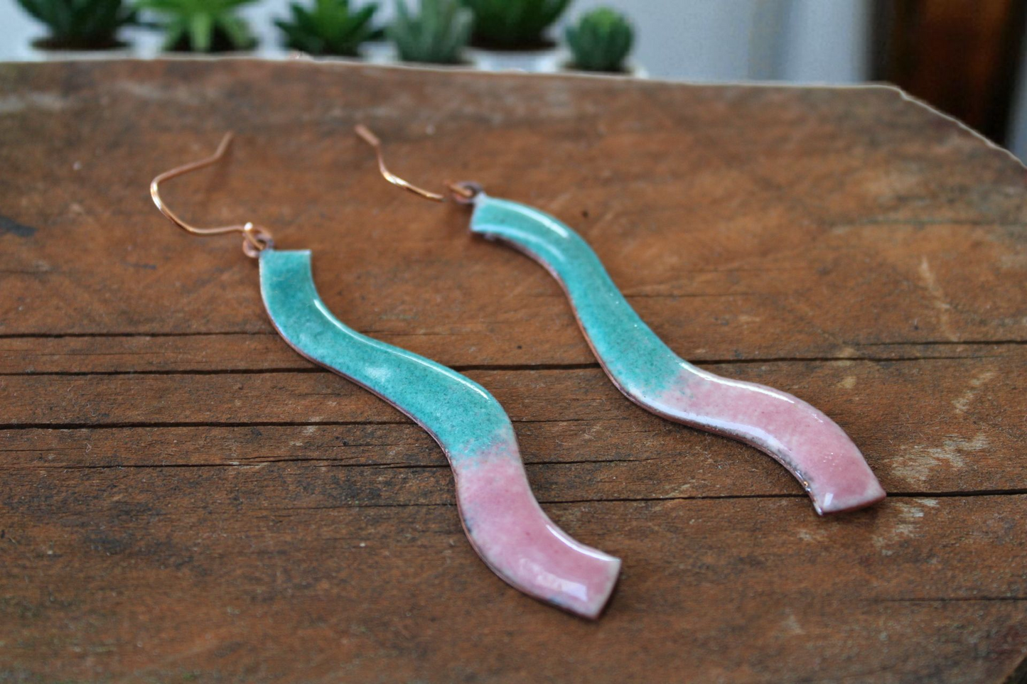 Wave Earrings Turquoise/ Pink