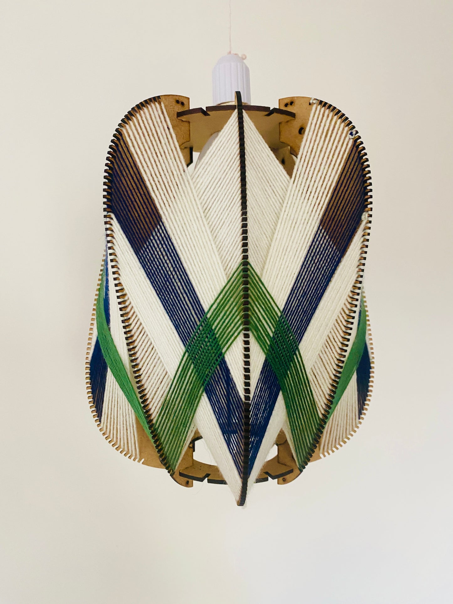 Creamy White with Grass Green & Navy Blue Stripes Lampshade