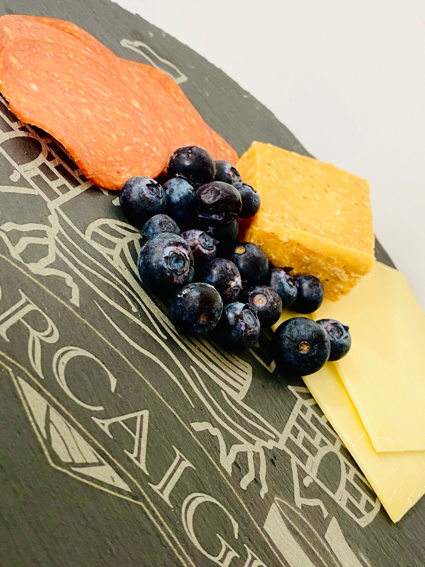 Cork Slate Display Platter Plaque with Wood Stand