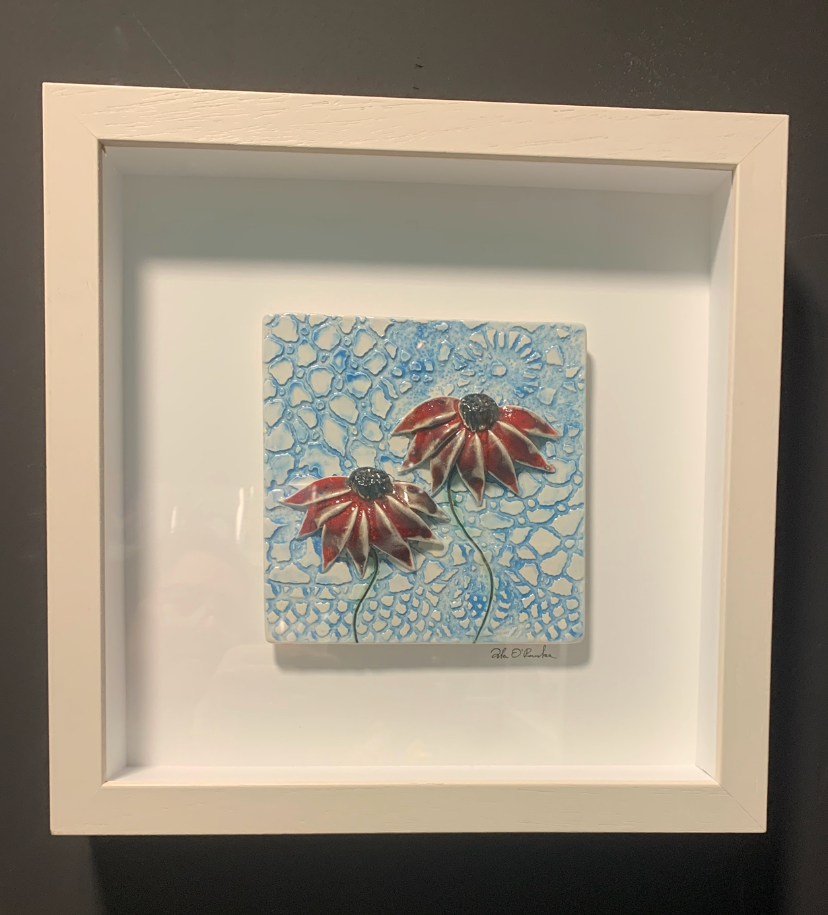 Framed ceramic sunset flowers