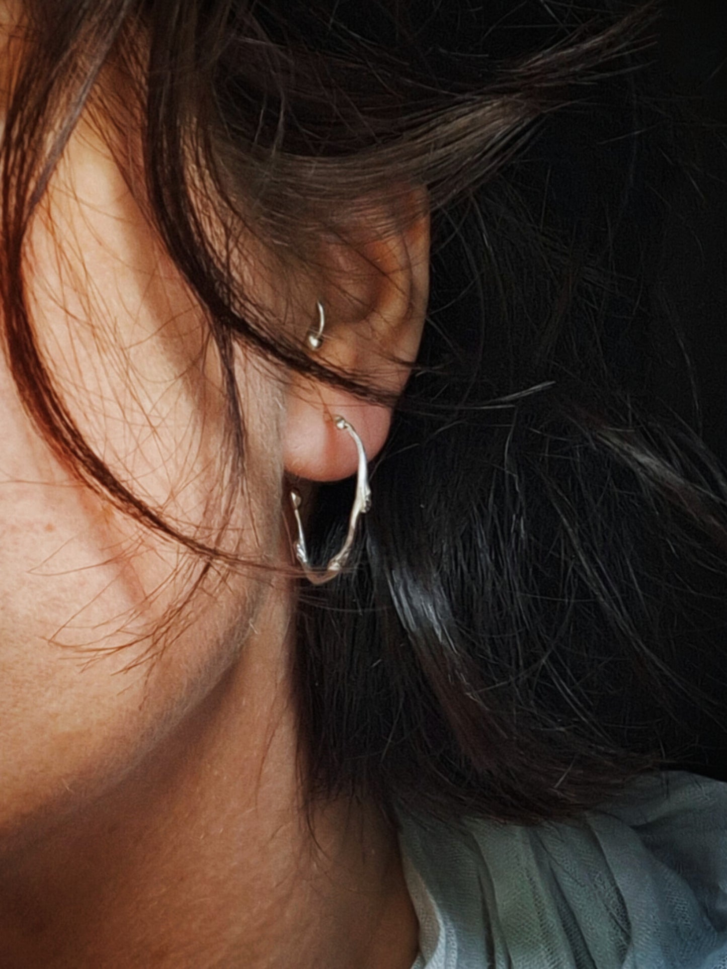 Silver twig hoops