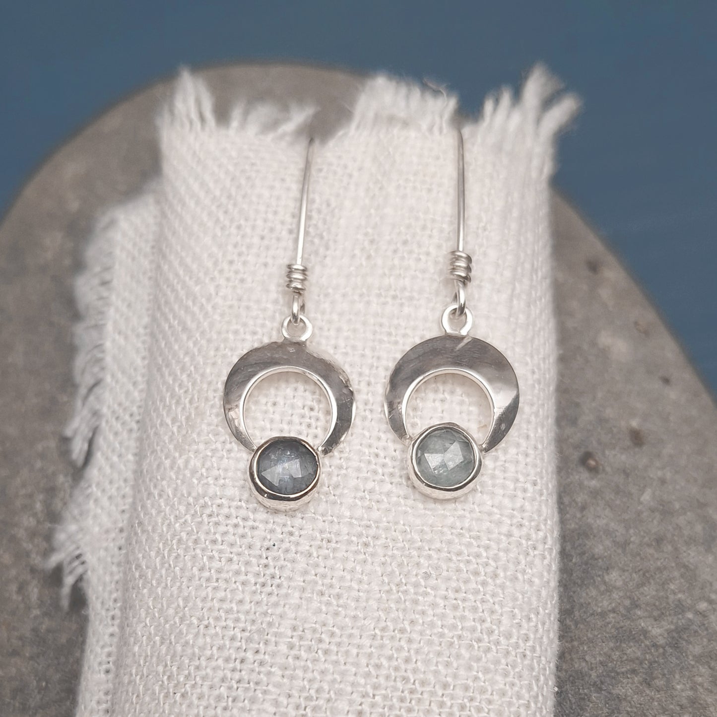 Blue kyanite moon earrings