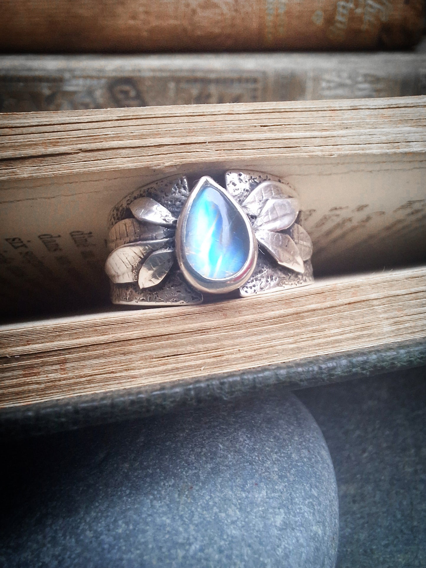 Moonstone leaf statement ring
