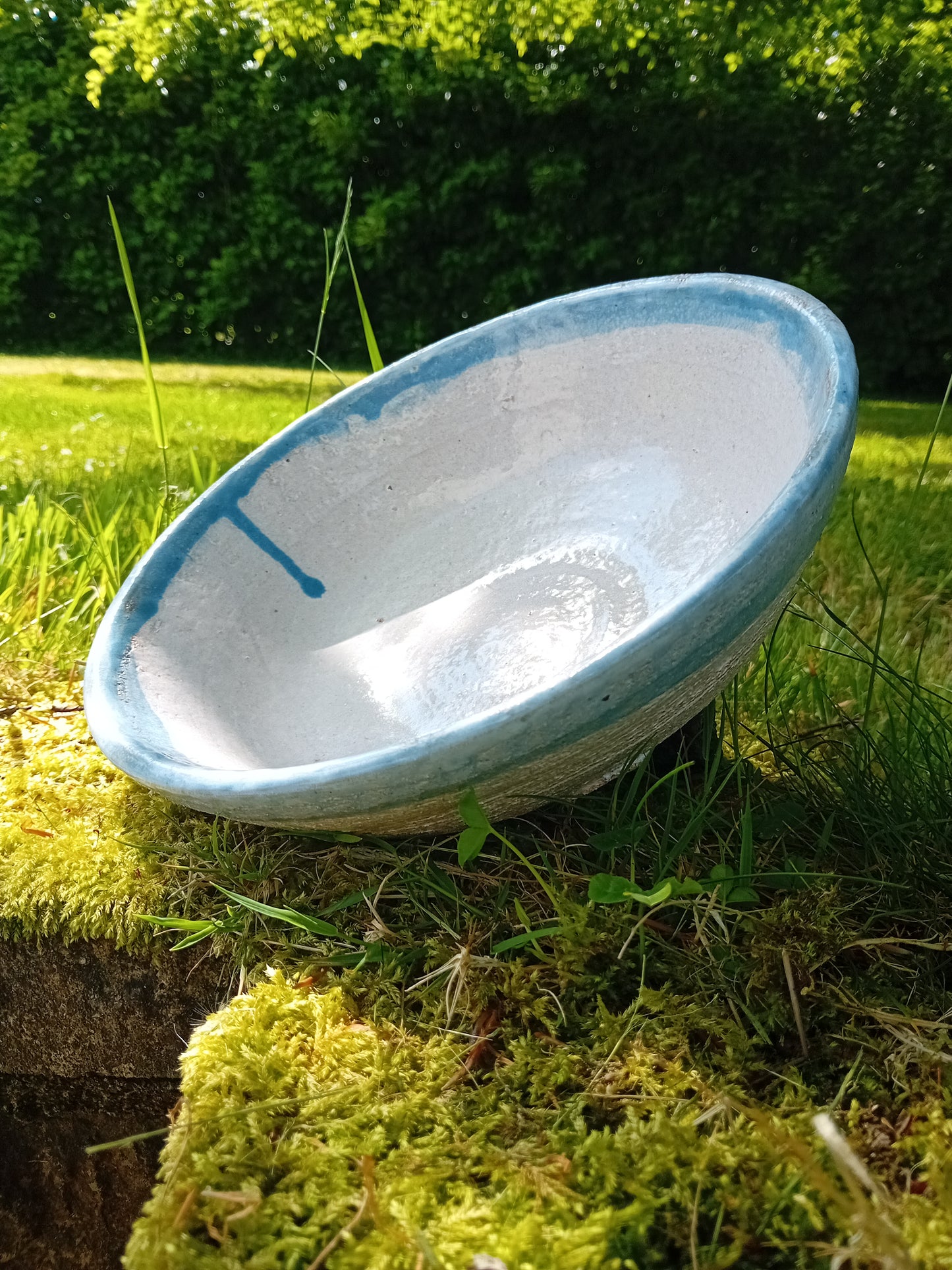 Large White Bowl with Blue Rim