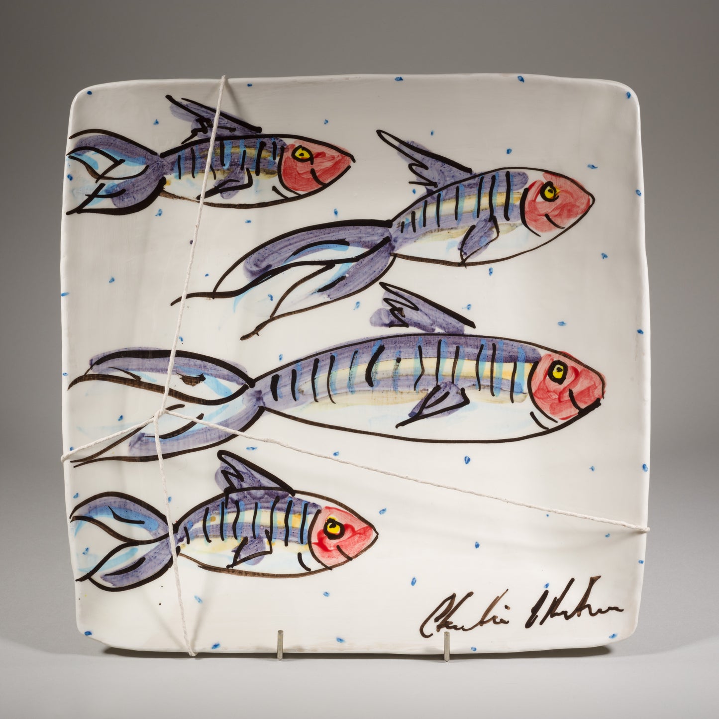 Extra Large Serving Platter with Hand Painted Mackerel Fish M5