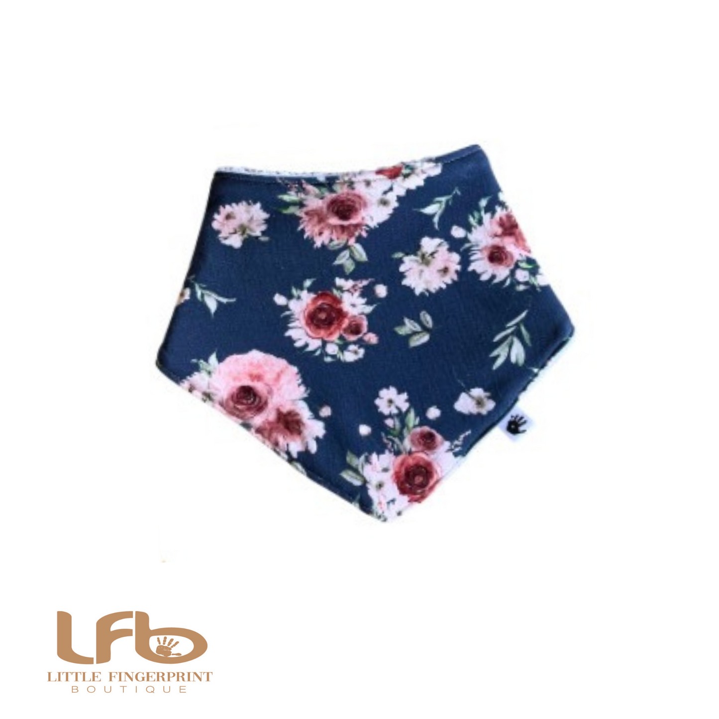 Roses on Navy print - Handmade Baby Bandana Bib โ Absorbent Dribble Bib for Teething Babies (0-24 Months)