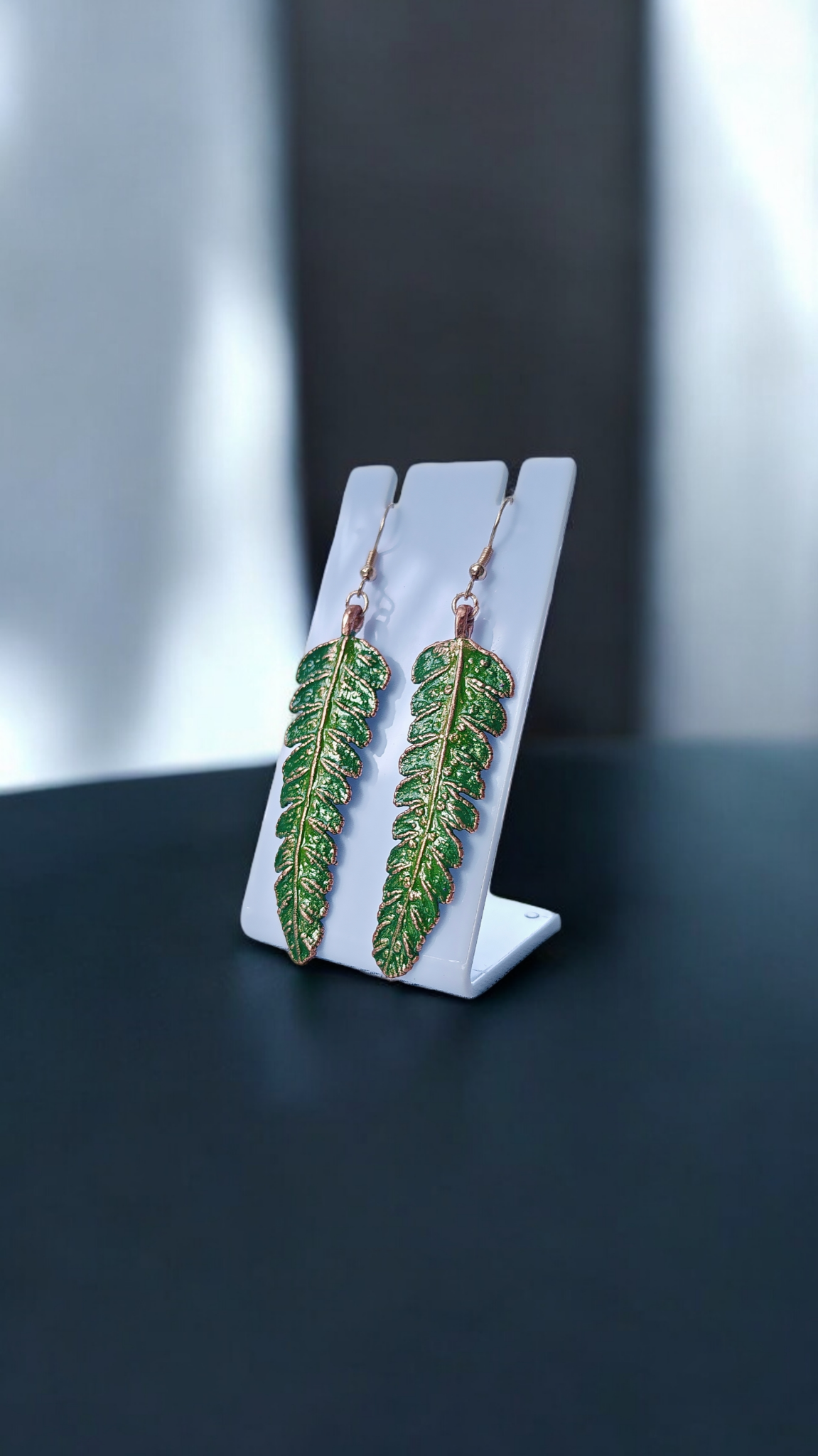 37 Copper Earrings — Green Fern