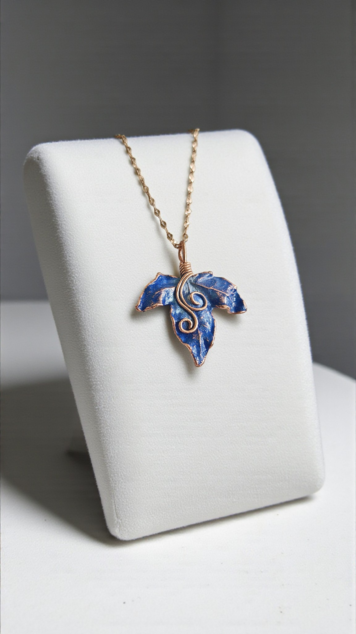 83 Copper Leaf Pendant with Spiral Detail
