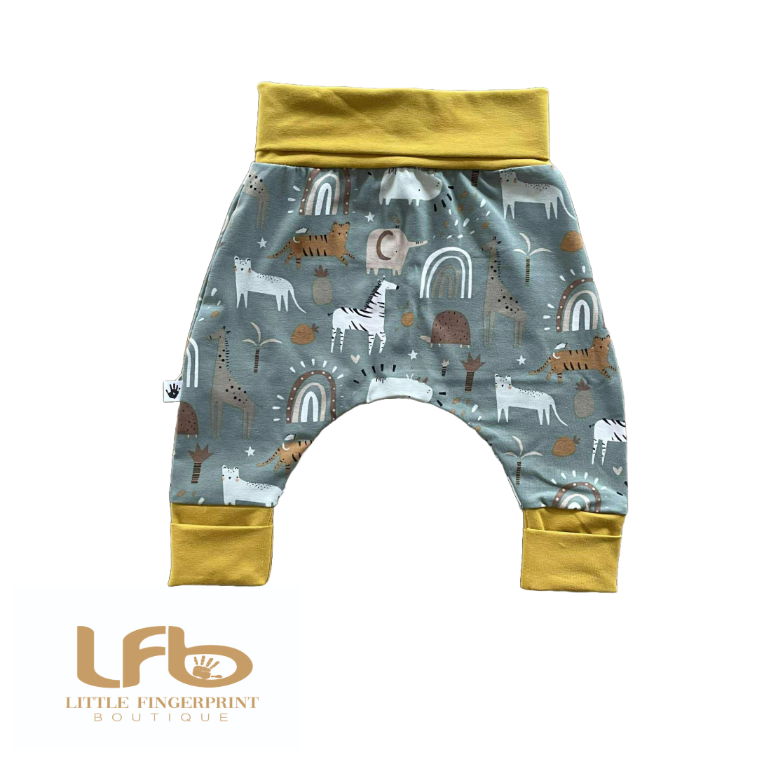 Safari Animal - Handmade "Grow with Me" Baby Harem Pants – Adjustable, Comfy & Durable