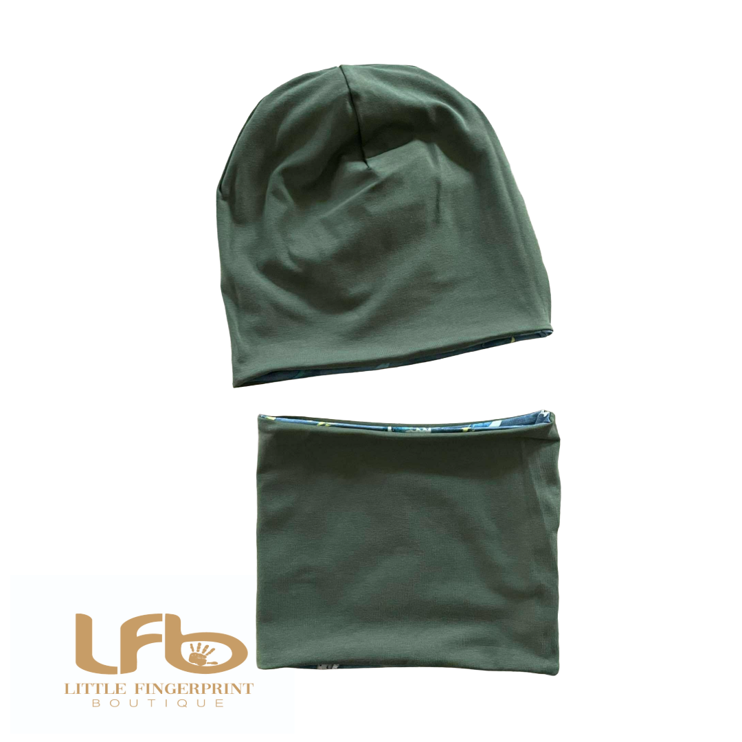 Dragons Slouchy Beanie and Matching Neck Warmer – Reversible Toddler and Kids Set