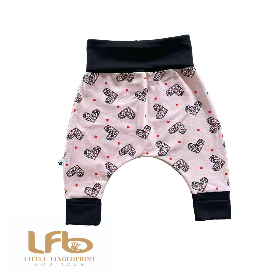 Leopard Heart - Handmade "Grow with Me" Baby Harem Pants – Adjustable, Comfy & Durable