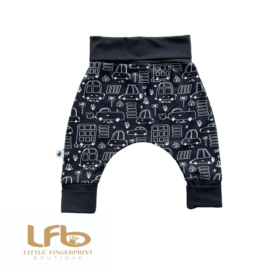 Cars hand-drawn - Handmade "Grow with Me" Baby Harem Pants – Adjustable, Comfy & Durable