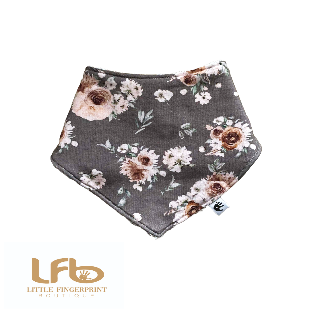 Roses on Taupe - Handmade Baby Bandana Bib โ Absorbent Dribble Bib for Teething Babies (0-24 Months)