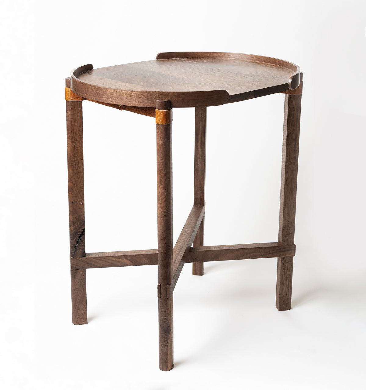 Walnut Foldable Tray Table with leather straps