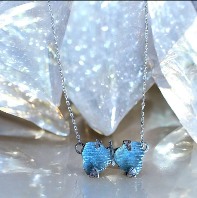 Aquamarine Carved Wing Butterfly Talisman