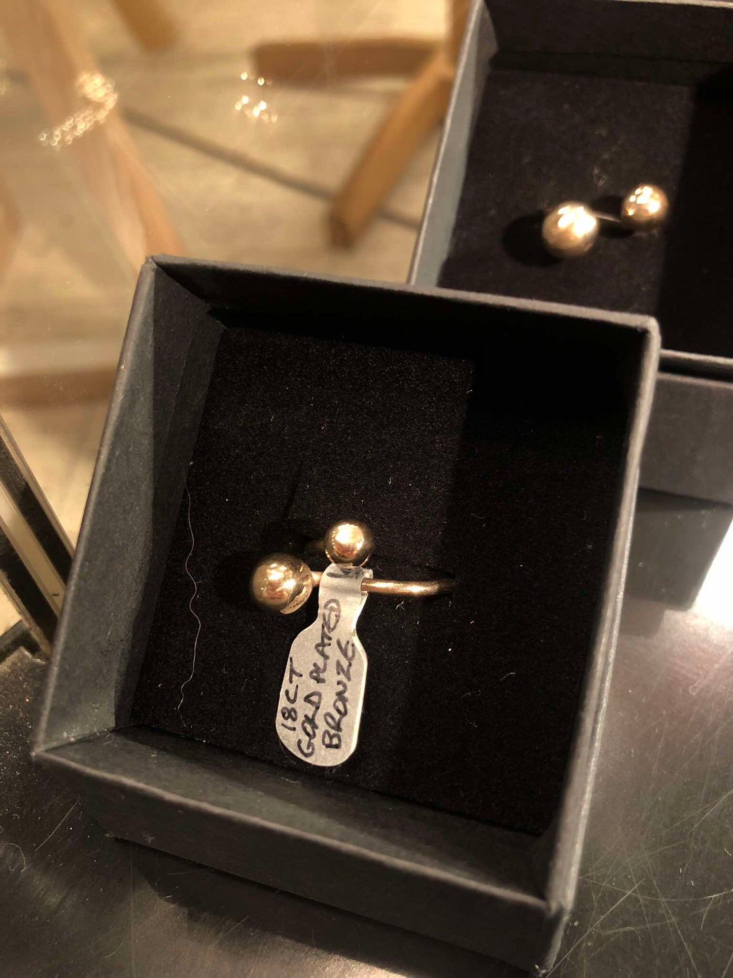 18ct Plated Double Bead Bronze Ring