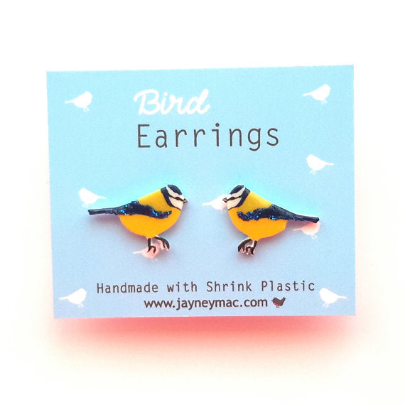 Bluetit bird earrings