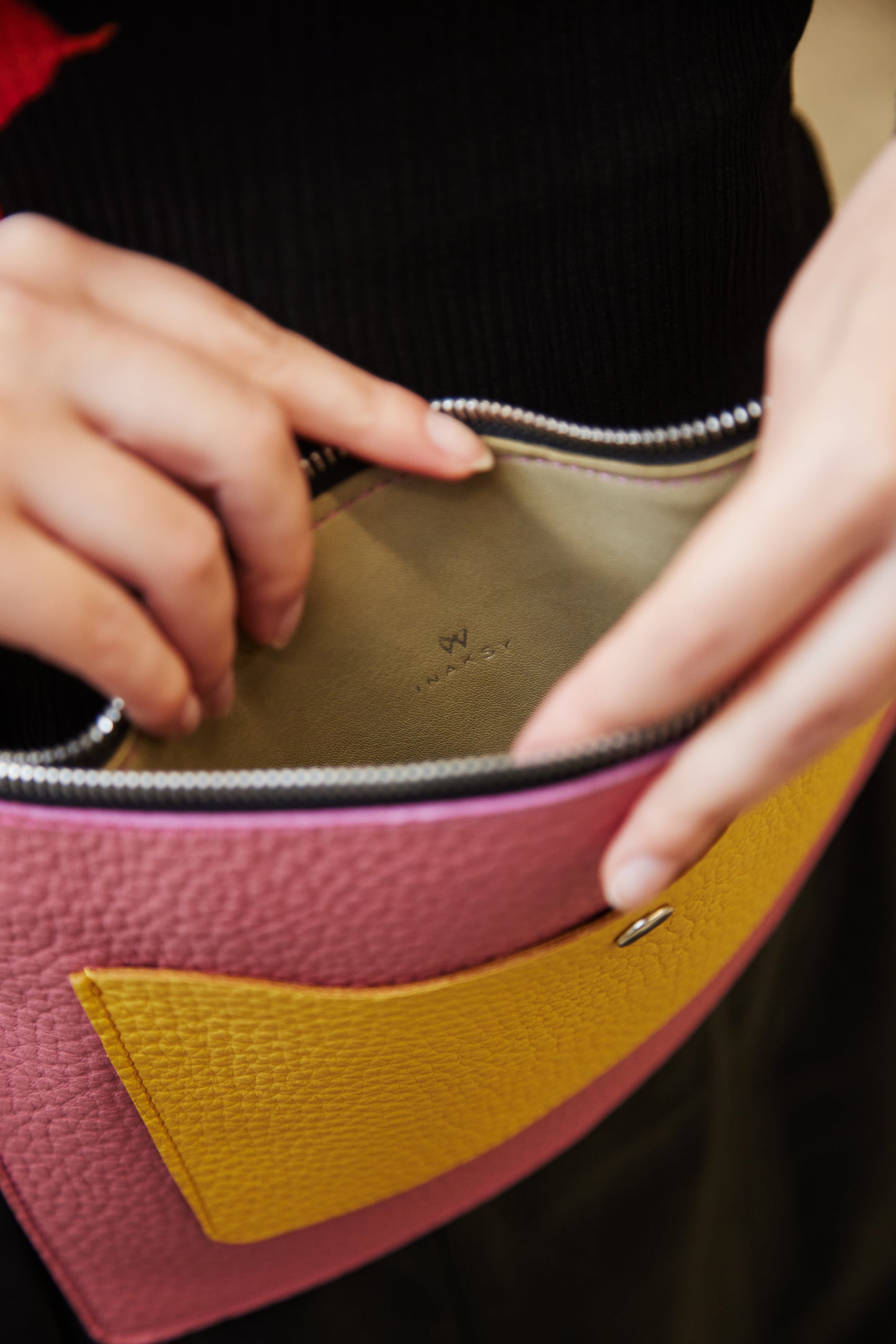 Leather Pink & Yellow Crossbody Bag for Woman