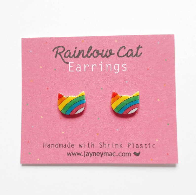 Rainbow cat earrings