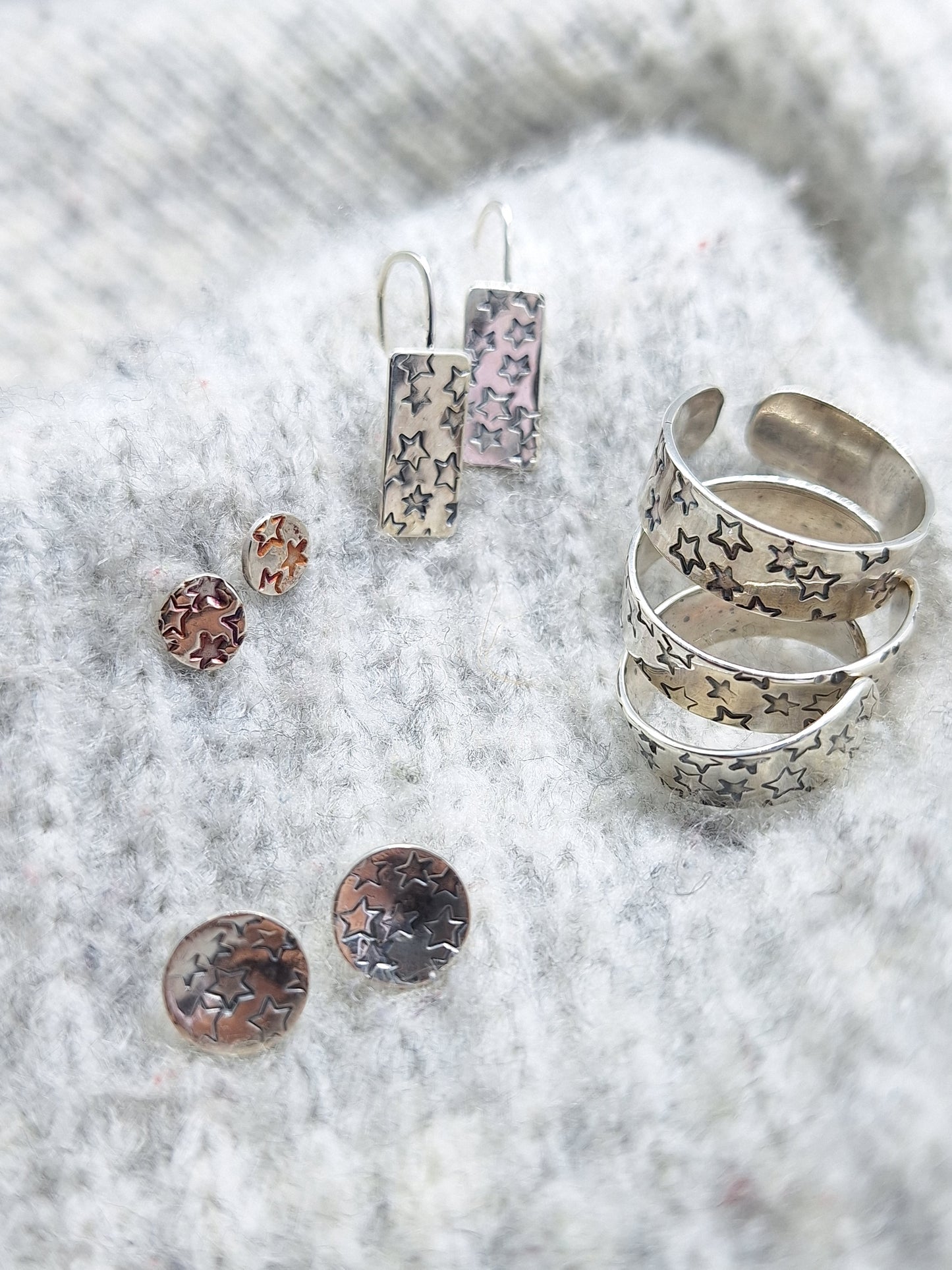 Sterling silver round star studs