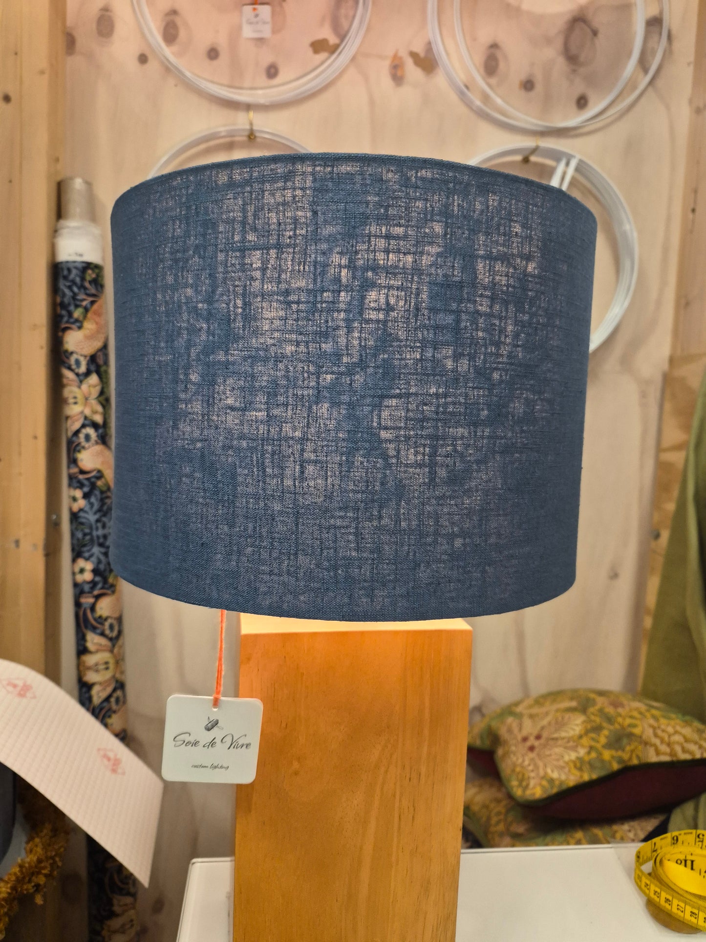 Denim Blue Toile Drum Shade