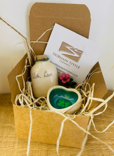 Message on a bottle + Green Heart (Small). With Love