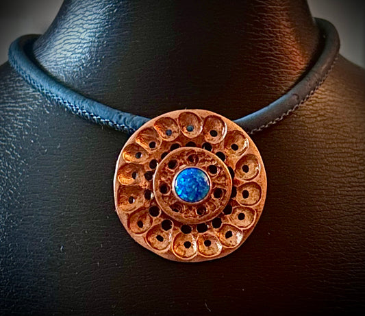 Copper and cultured blue opal pendant necklace (XL)