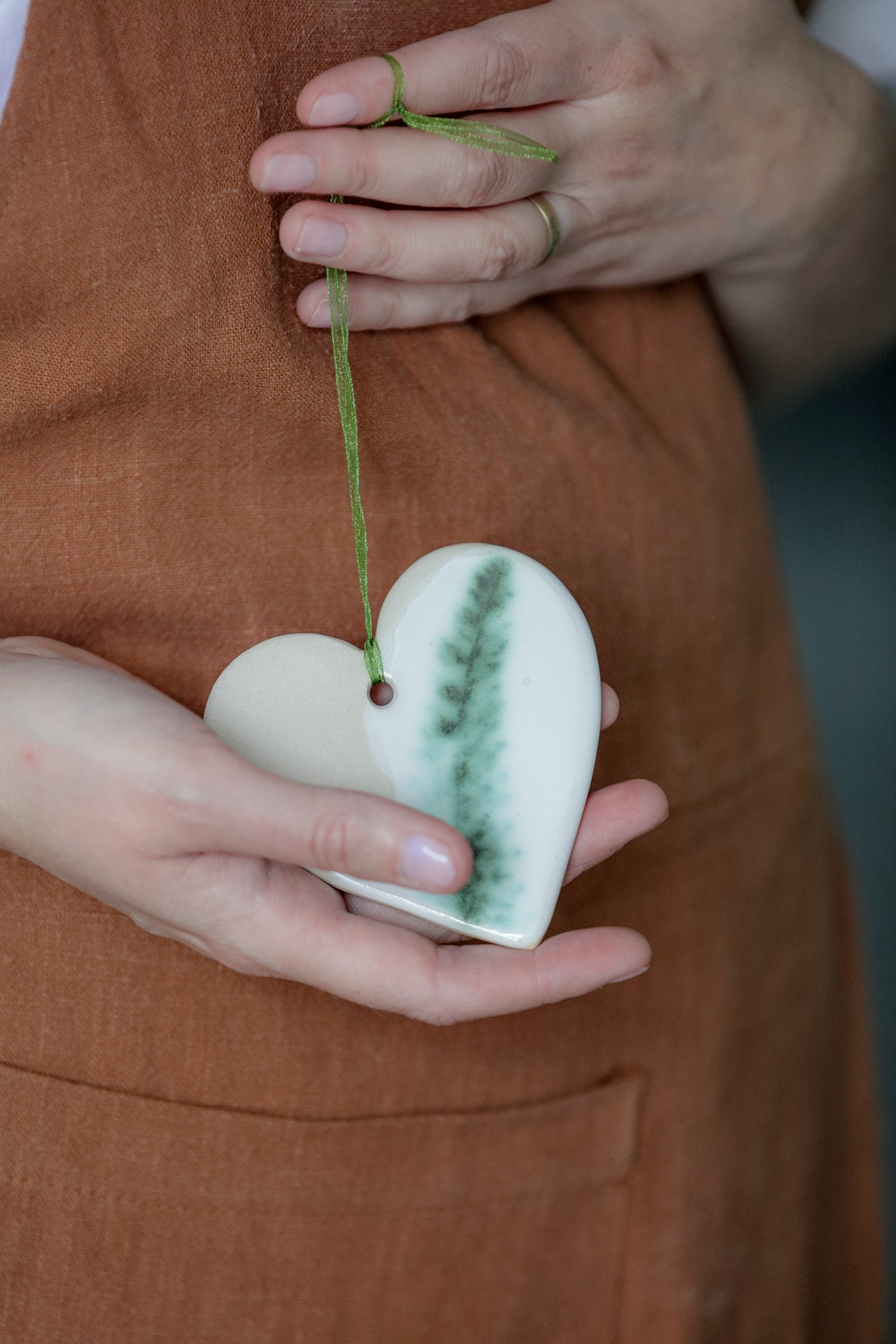 Ceramic heart with fern imprint