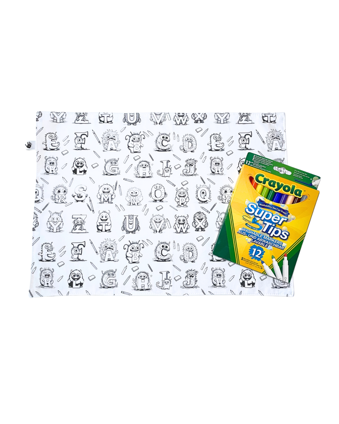 DC Monster Alphabet 'Colour Me' Placemat with 12  Washable | Reversible Colouring Placemat