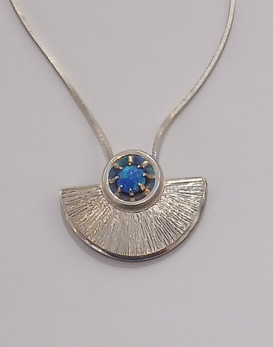 Silver Fan Pendant with Opal