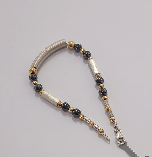 Silver, Gold and Hematite Bracelet