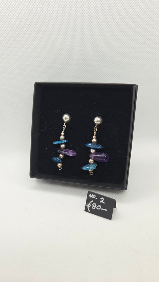 Statement stg silver earrings with Apatite and Amethyst beads